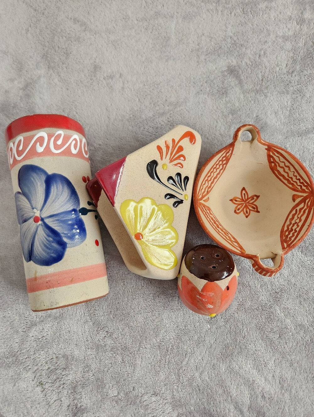 Hand-Painted Ceramic Home Art Set - Blue, Yellow, Orange Floral Accents